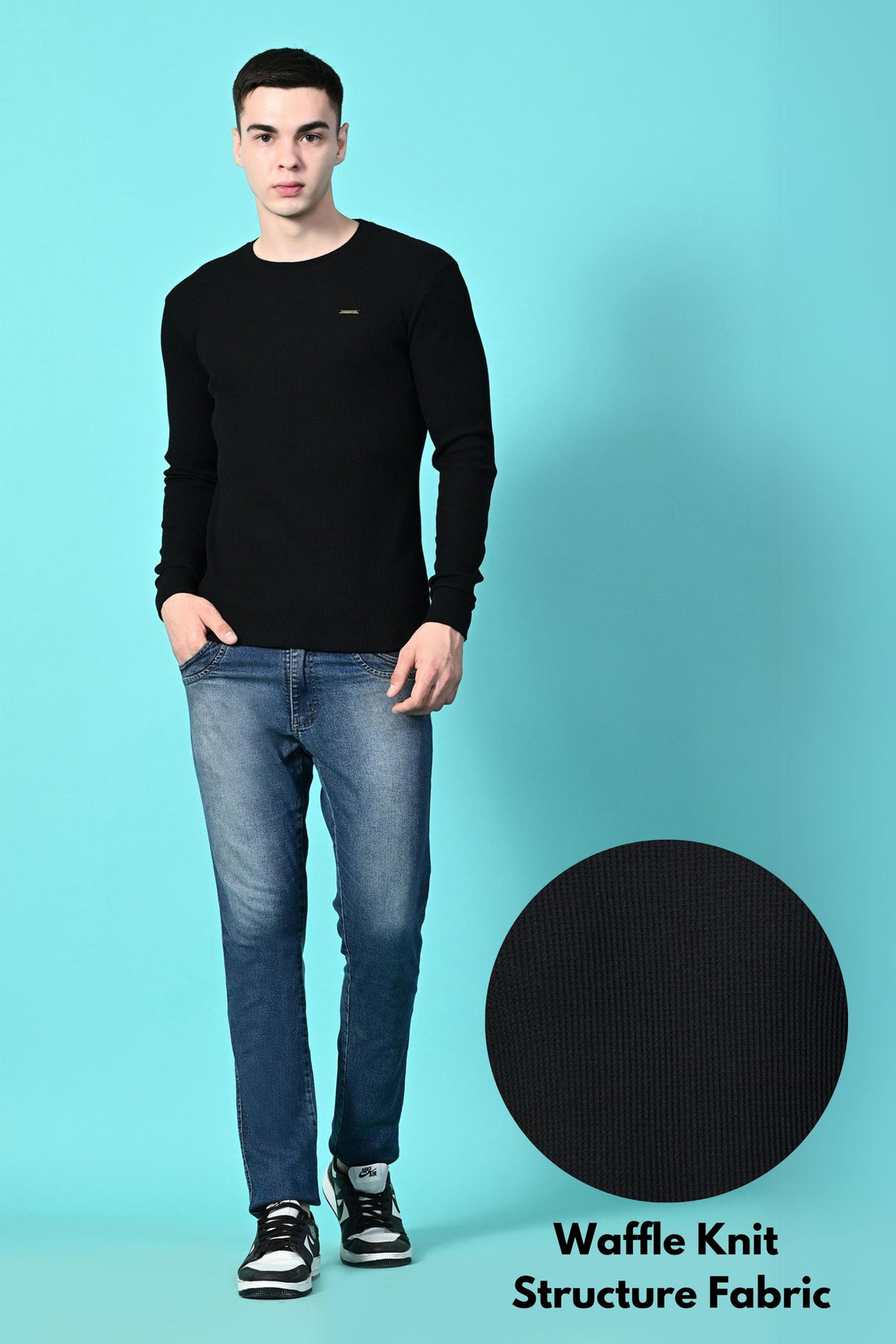 Waffle Textured Full Sleeve Ribbed Cuff & Neck Bottom Cotton Heavy
