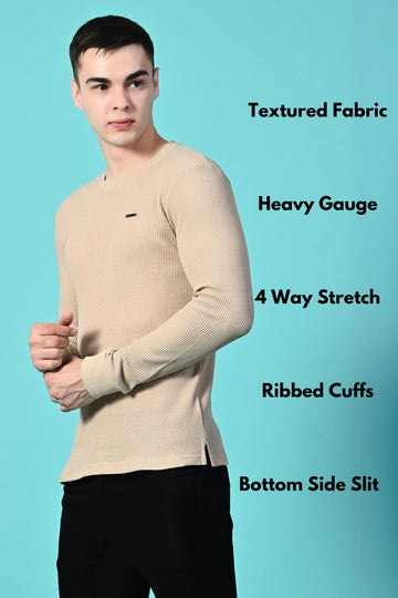Waffle Textured Full Sleeve Ribbed Cuff & Neck Bottom Cotton Heavy