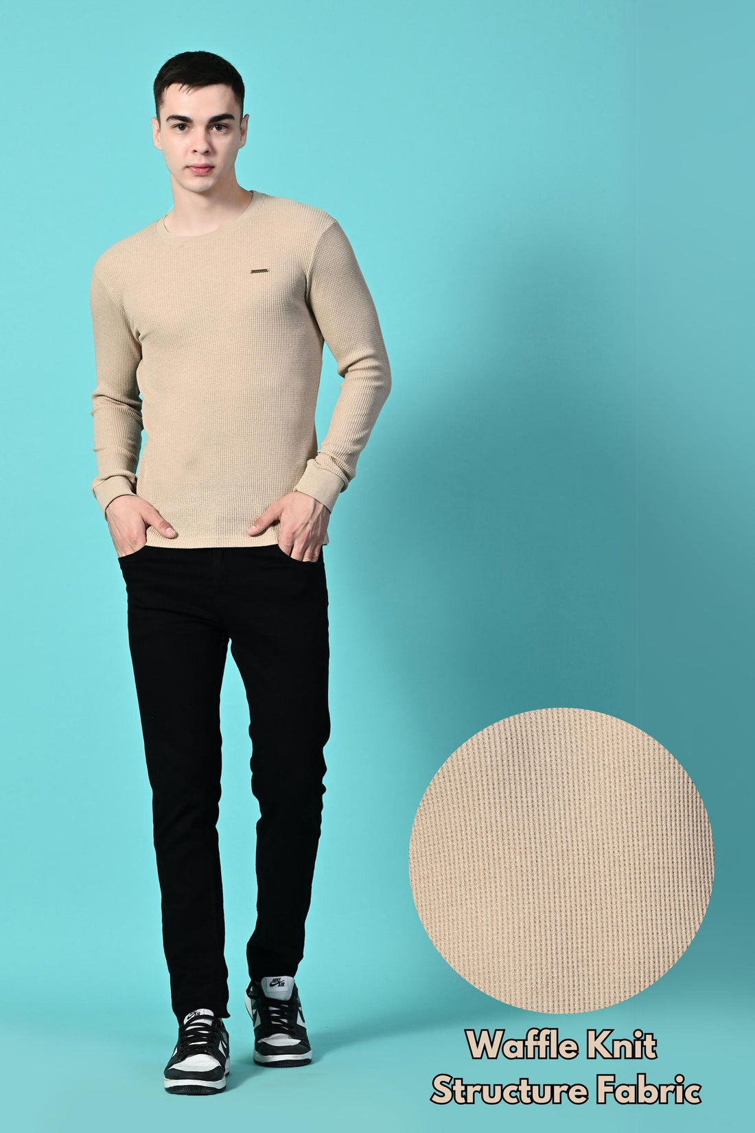 Waffle Textured Full Sleeve Ribbed Cuff & Neck Bottom Cotton Heavy