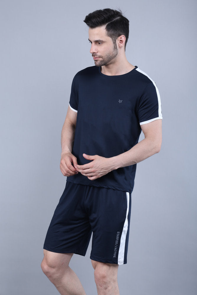 Navy Lycra Co-ord Set with Contrast Panels