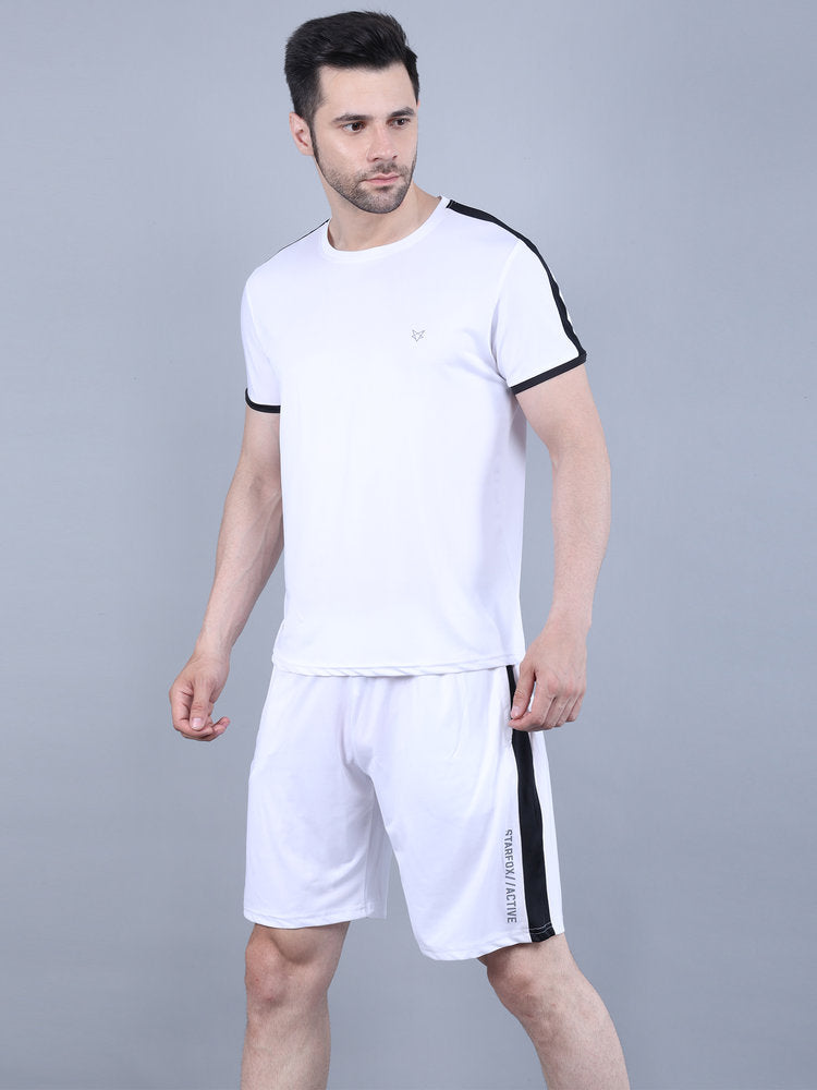 White Lycra Co-ord Set with Contrast Panels