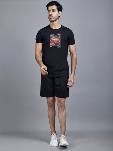 Raven Black Printed T-shirt & Shorts Co-Ord Set