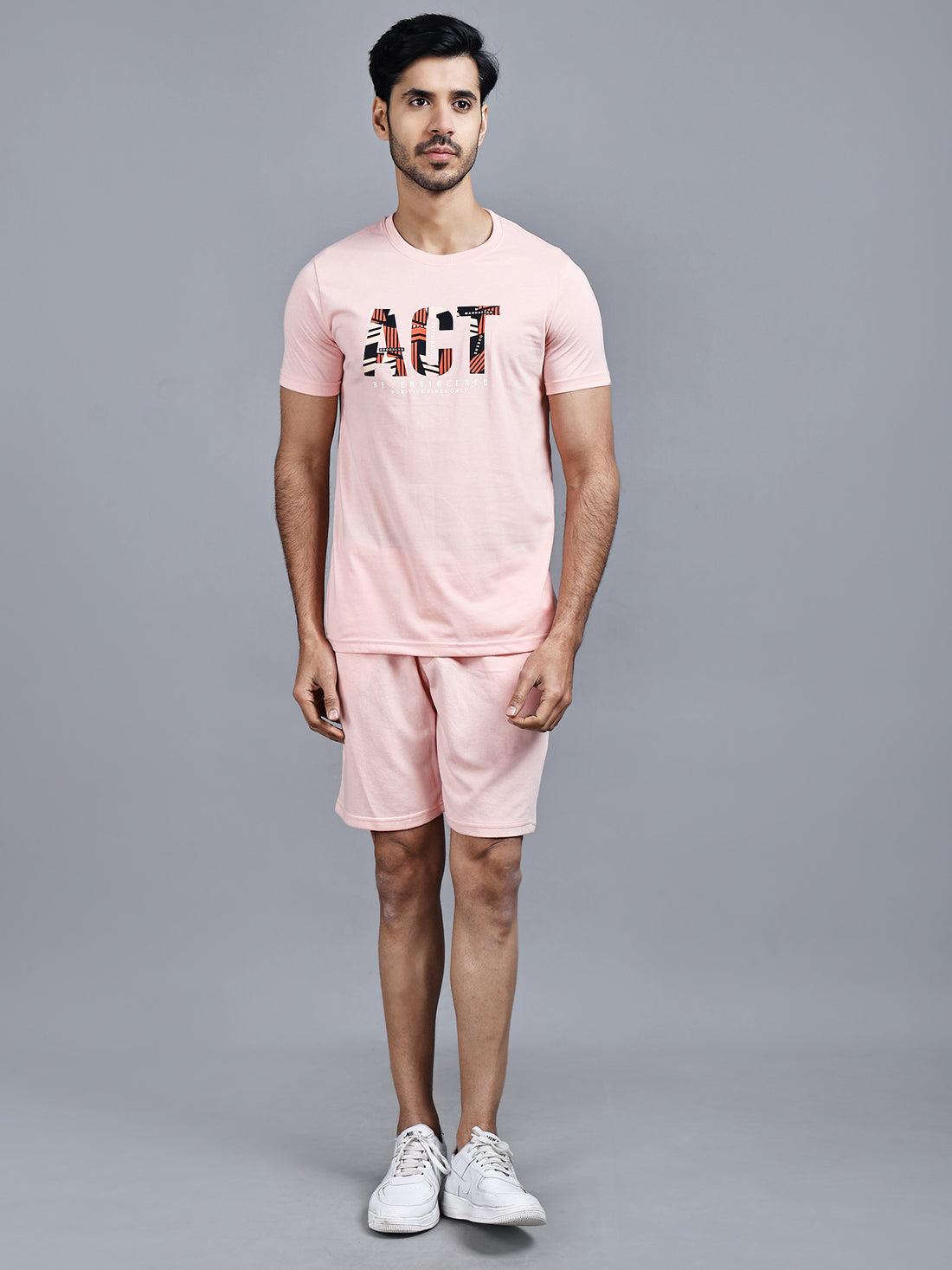 Peach Printed T-shirt & Shorts Co-Ord Set