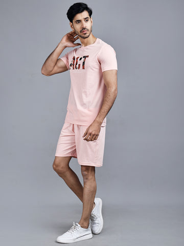 Peach Printed T-shirt & Shorts Co-Ord Set