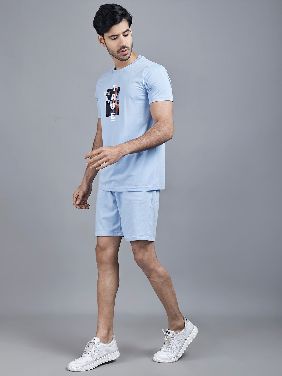 Sky Blue Printed T-shirt & Shorts Co-Ord Set