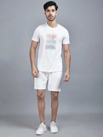White Printed T-shirt & Shorts Co-Ord Set