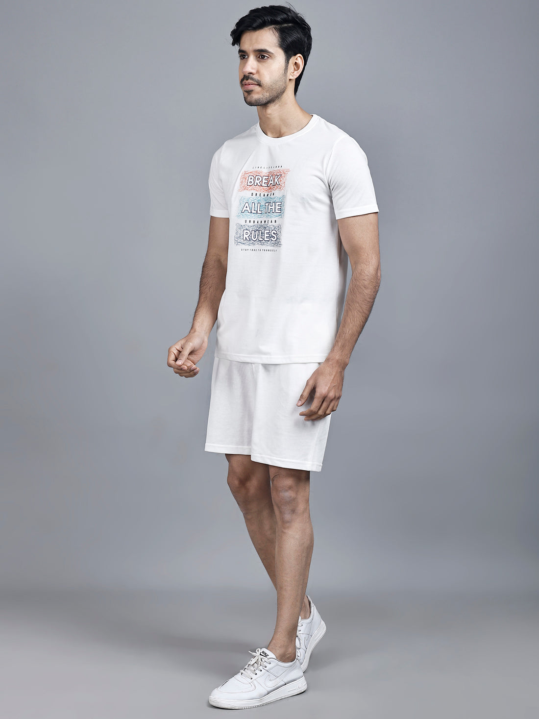 White Printed T-shirt & Shorts Co-Ord Set