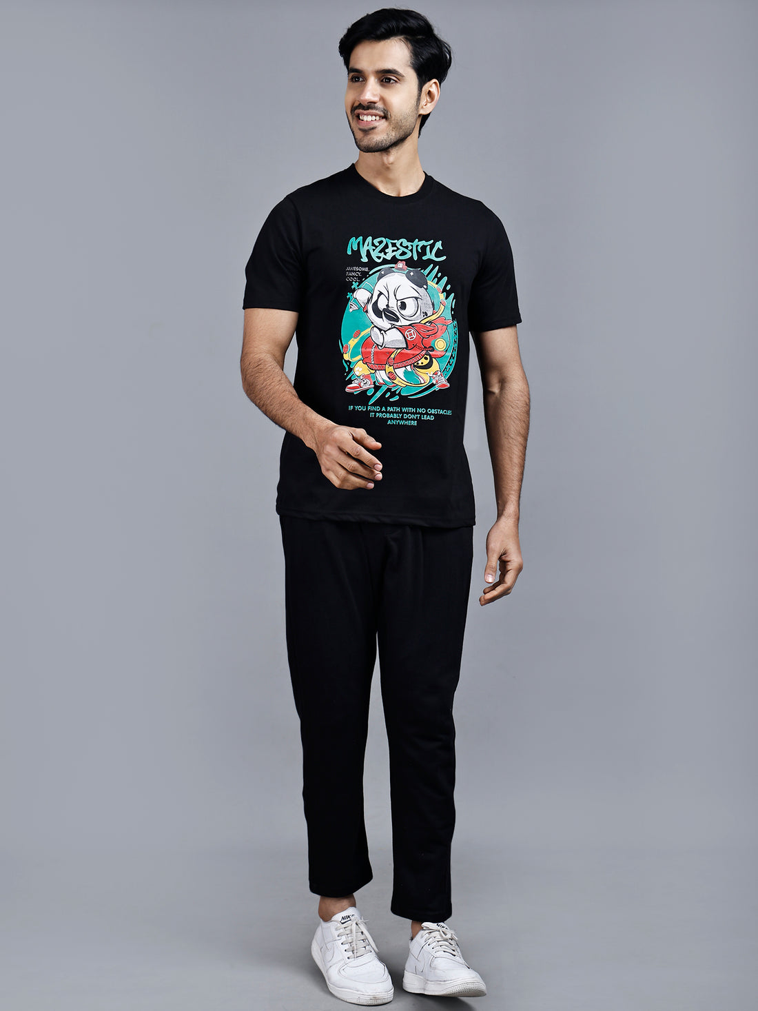 Graphic Print Black Tshirt & Lower Co-ord Set