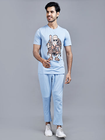 Graphic Print Sky Blue Tshirt & Lower Co-ord Set