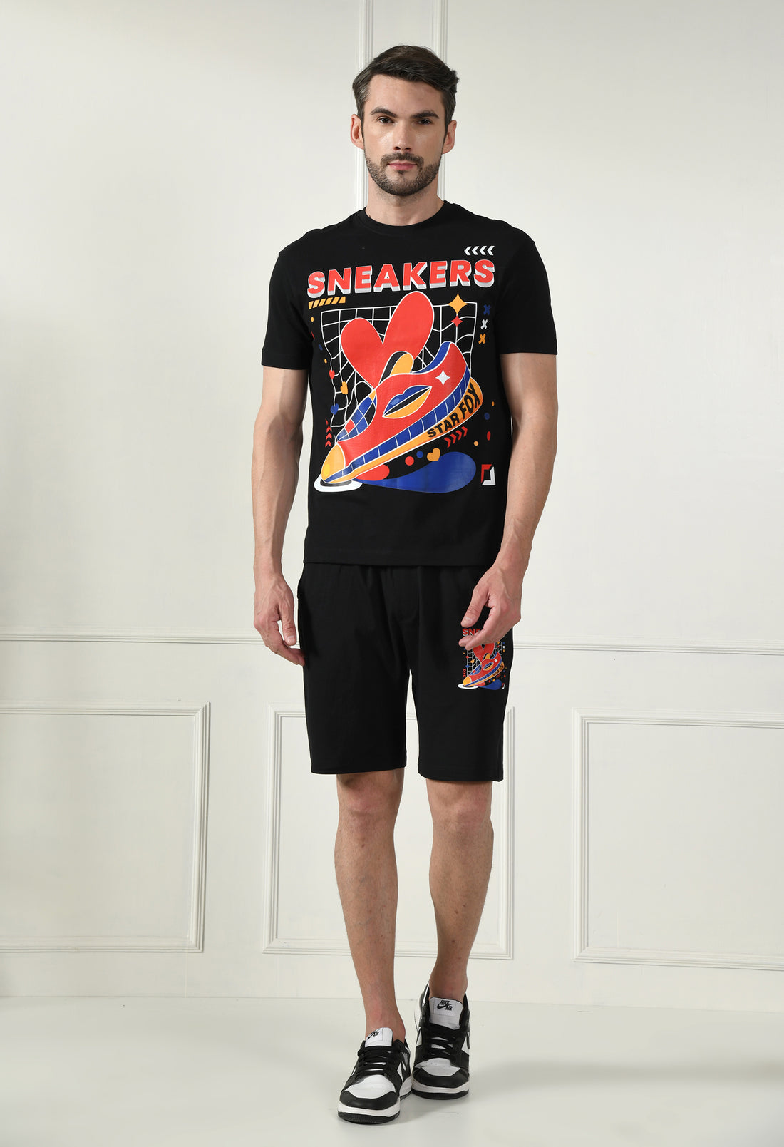 Raven Black Printed T-shirt & Shorts Co-Ord Set