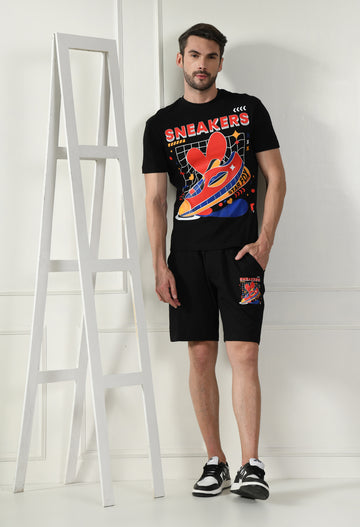 Raven Black Printed T-shirt & Shorts Co-Ord Set