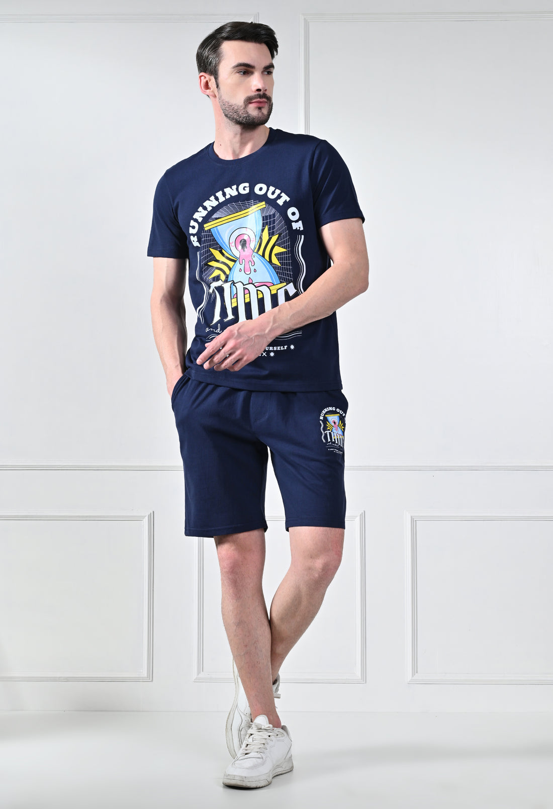 Navy Printed T-Shirt With Shorts  Co-Ord Set