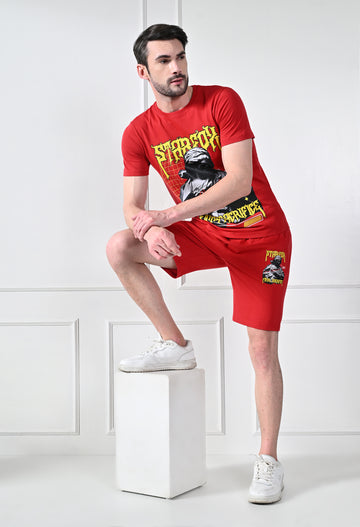Red Printed T-Shirt With Shorts  Co-Ord Set