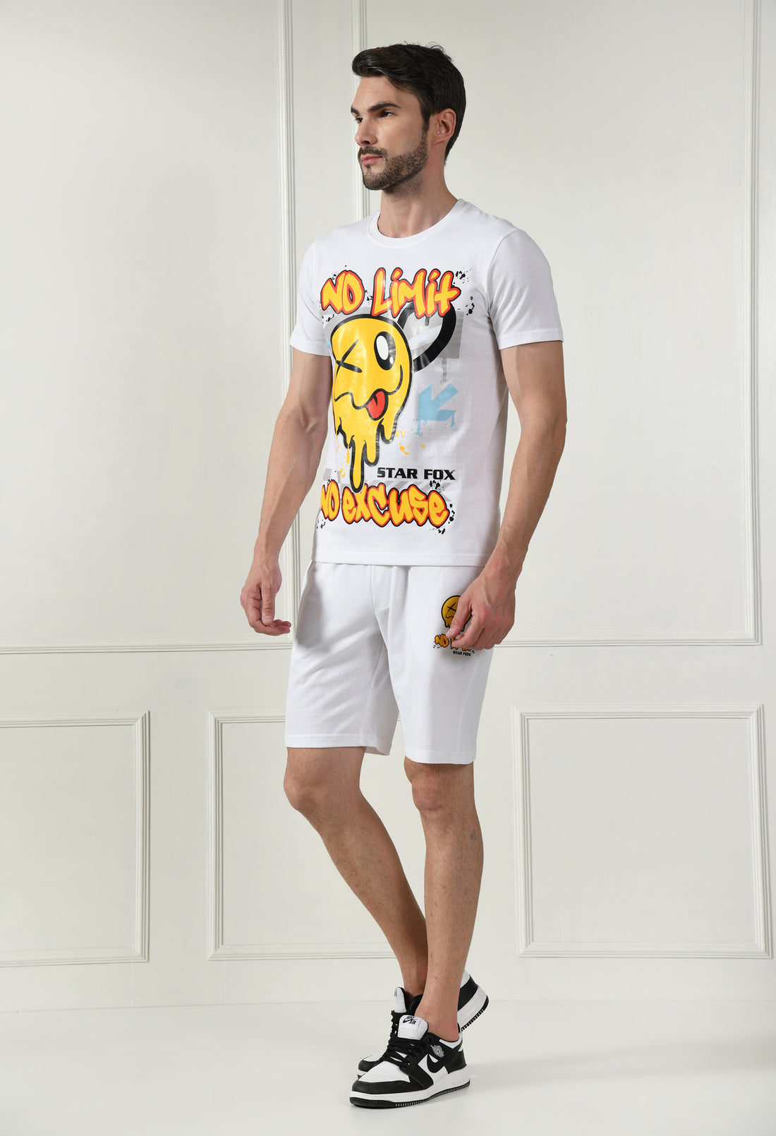 White Printed T-Shirt With Shorts Co-Ord Set