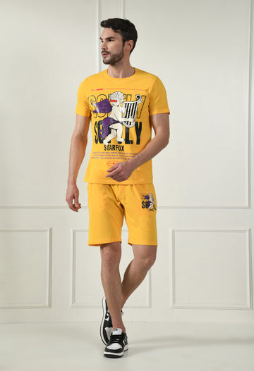 Yellow Printed T-Shirt With Shorts Co-Ord Set