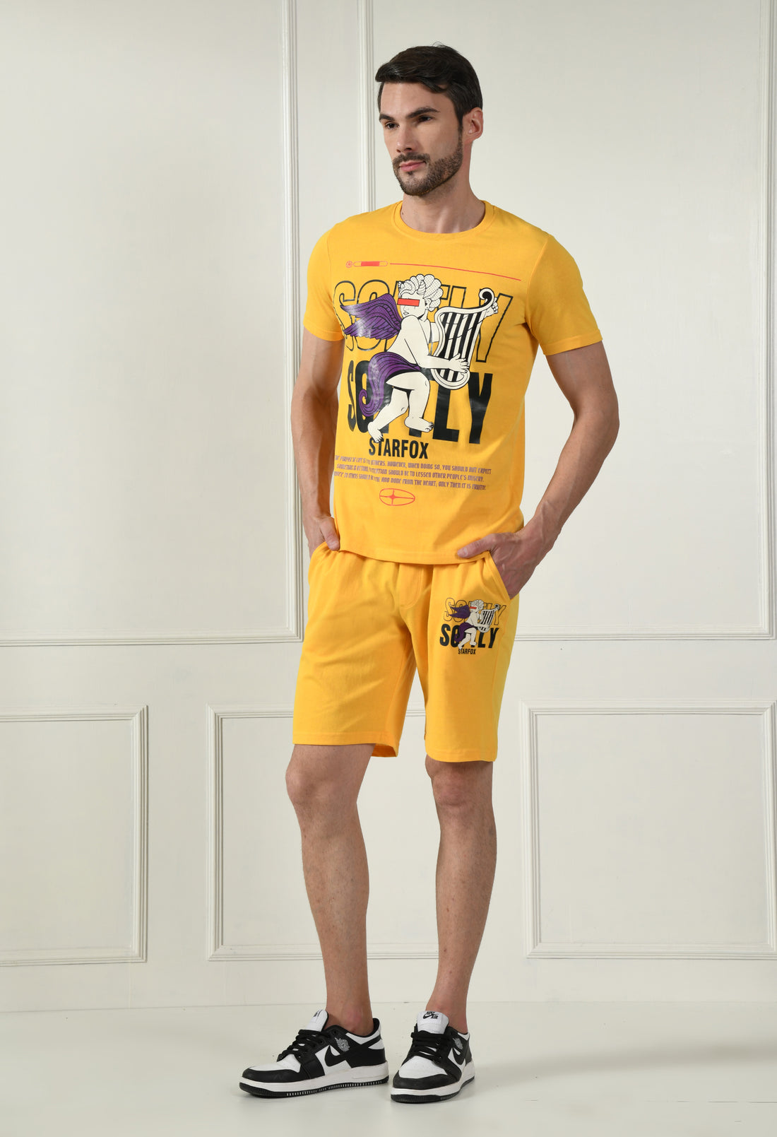 Yellow Printed T-Shirt With Shorts Co-Ord Set