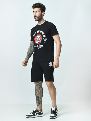 Raven Black Printed T-shirt with Shirts Co-ord Set