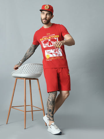 Turkey Red Printed T-shirt with Shirts Co-ord Set