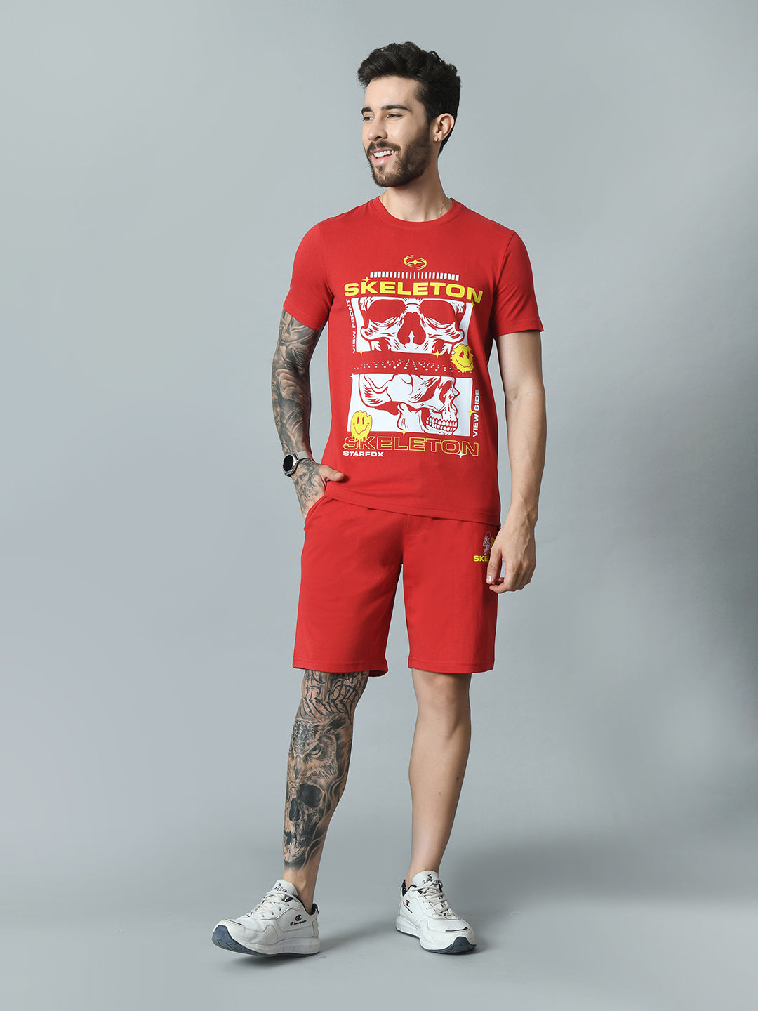 Turkey Red Printed T-shirt with Shirts Co-ord Set