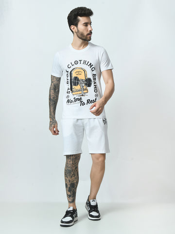 Smoke White Printed T-shirt with Shirts Co-ord Set