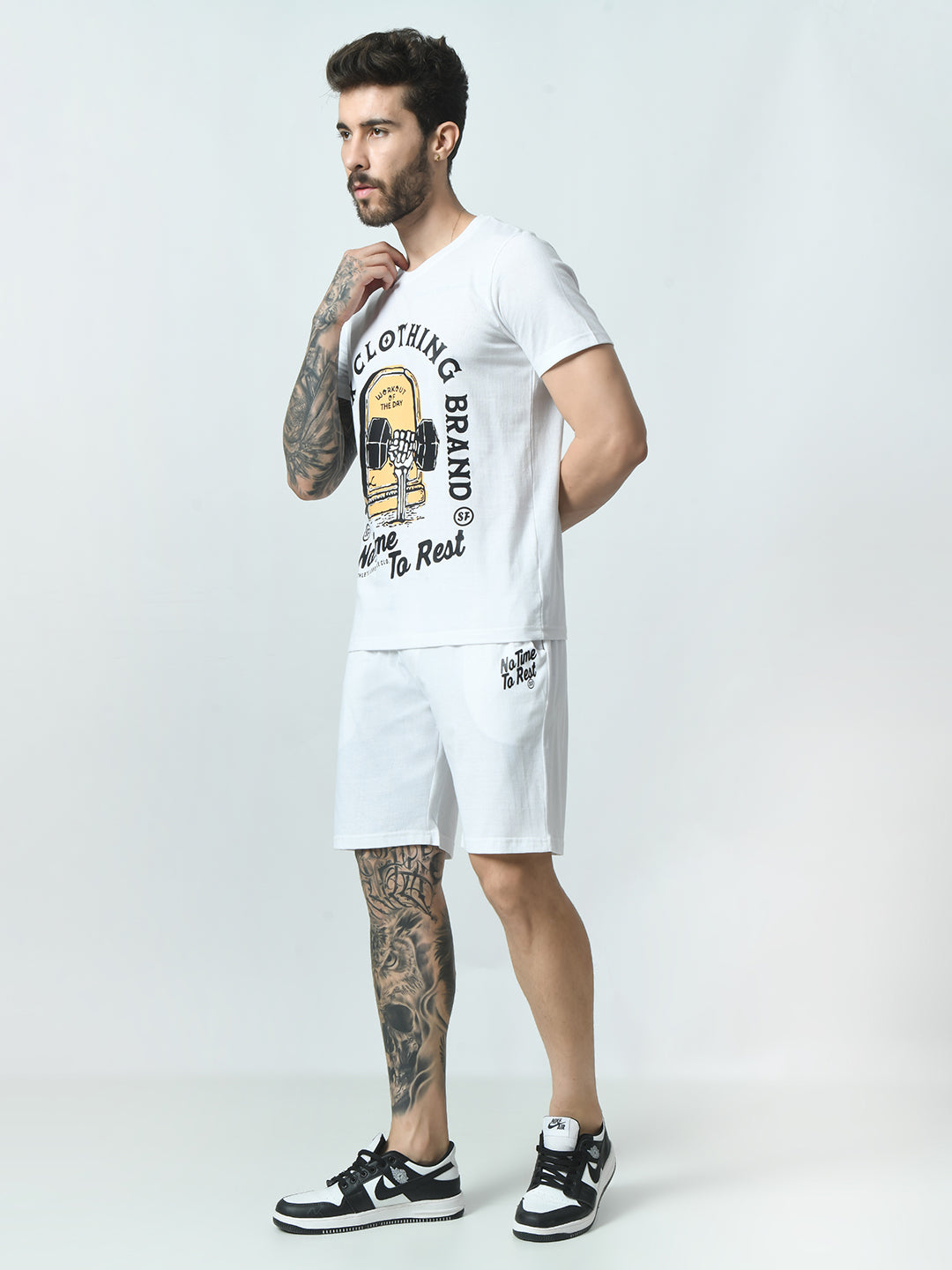 Smoke White Printed T-shirt with Shirts Co-ord Set