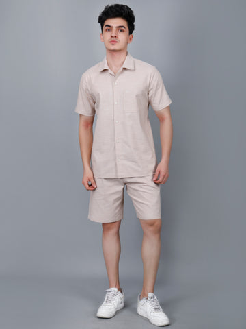 Beige Shirt and Shorts Co-ord Set