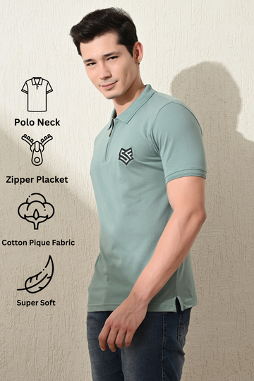 Zipper Polo Pique T-Shirt