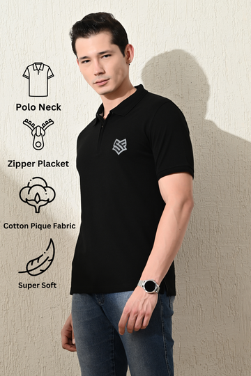 Zipper Polo Pique T-Shirt