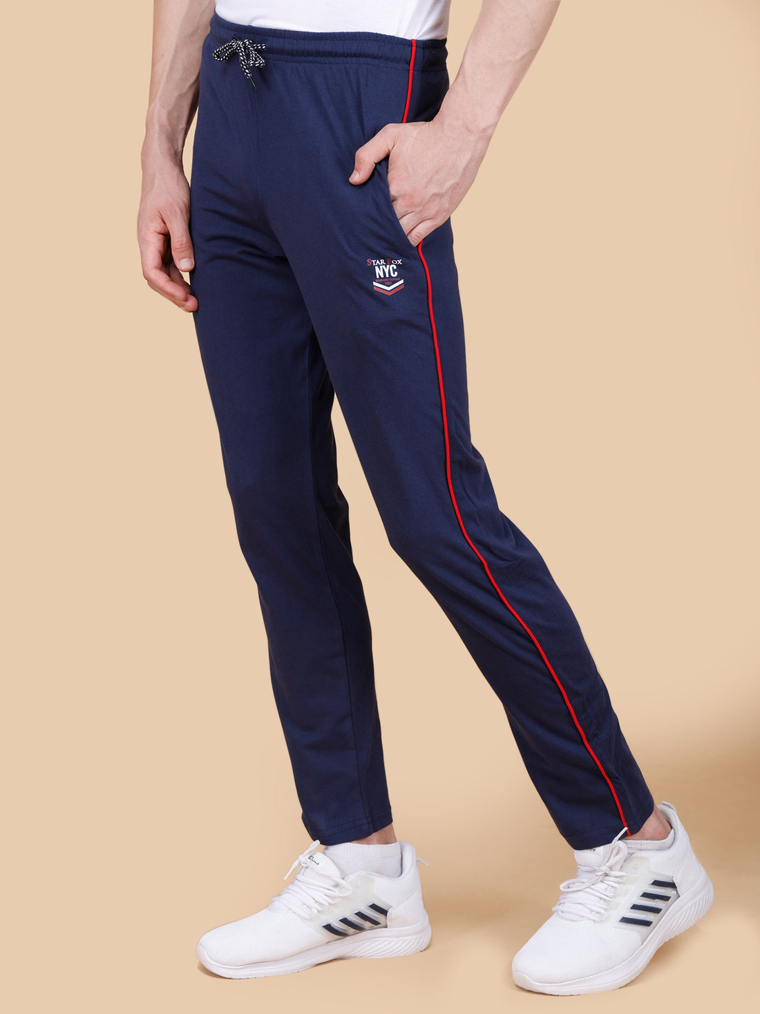 Navy Track Pant With Contrast Pipping