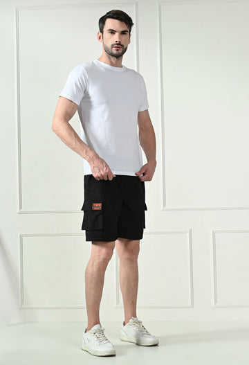 Mens Black Cargo Shorts With Mesh Fabric
