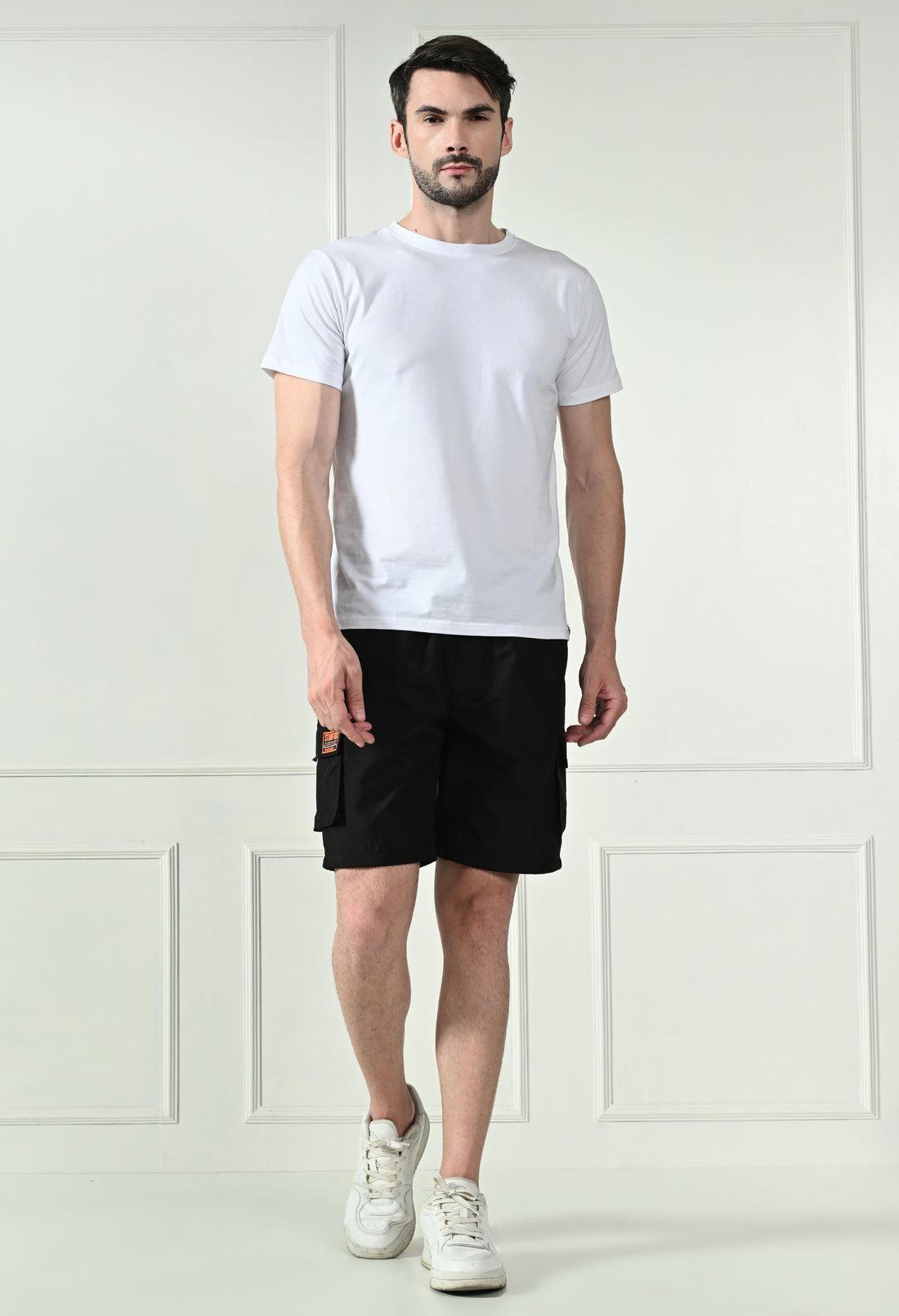 Mens Black Cargo Shorts With Mesh Fabric