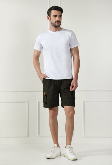 Mens Olive Cargo Shorts With Mesh Fabric