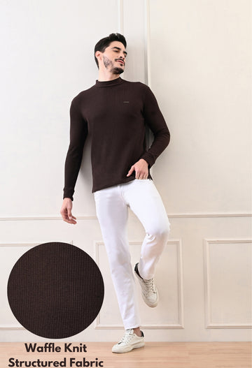 Men's Turtle Neck Textured Full Sleeve T-shirt