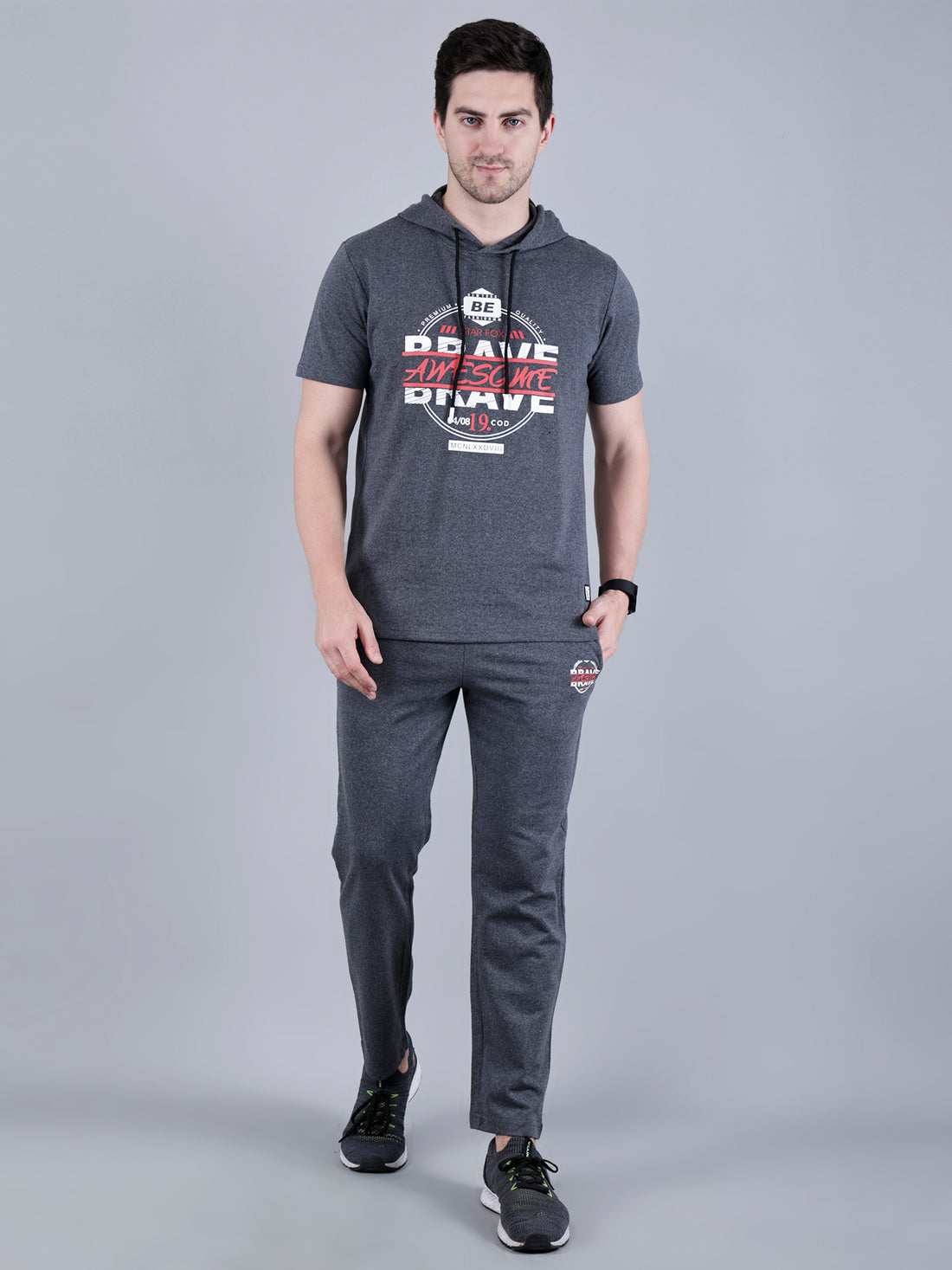 Printed Co-ord Set with Hooded T-shirt and Lower