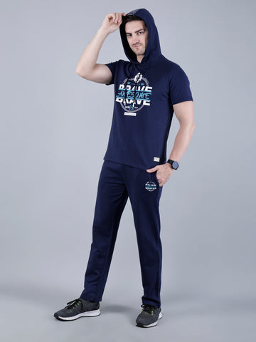 Printed Co-ord Set with Hooded T-shirt and Lower