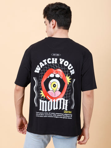 Watch Your Mouth Printed Oversized T-Shirt