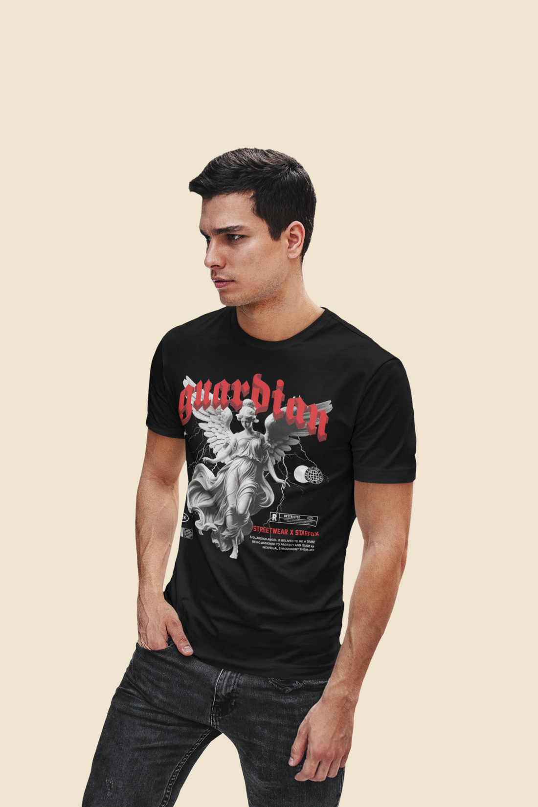 Men Printed Round Neck Pure Cotton Black T-Shirt