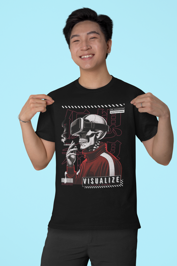 Men Printed Round Neck Pure Cotton Black T-Shirt