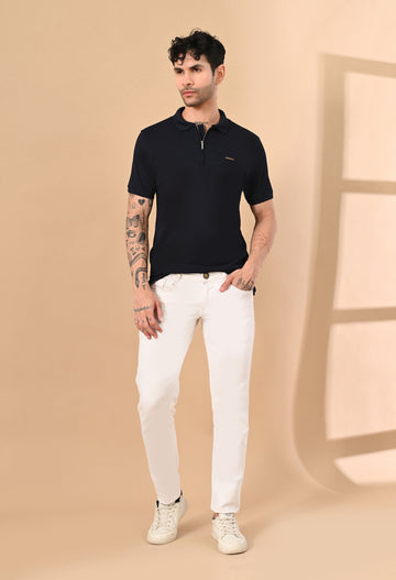 ASIAN NAVY ZIPPER POLO DRY FIT FABRIC