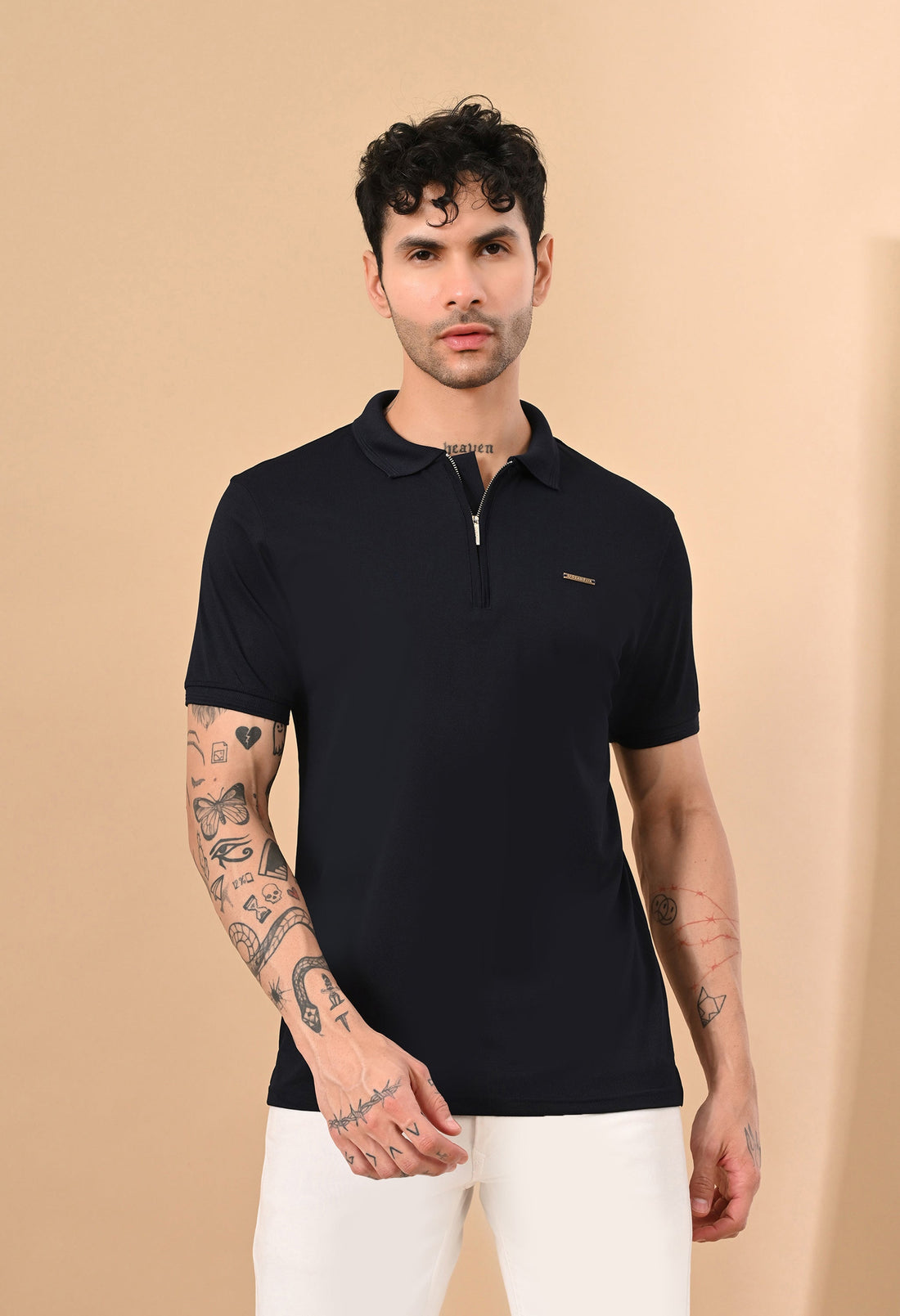 ASIAN NAVY ZIPPER POLO DRY FIT FABRIC