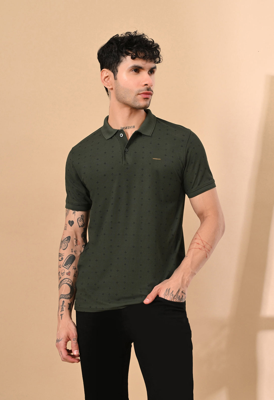 MOSS GREEN ALL OVER PRINTED DRY-FIT POLO
