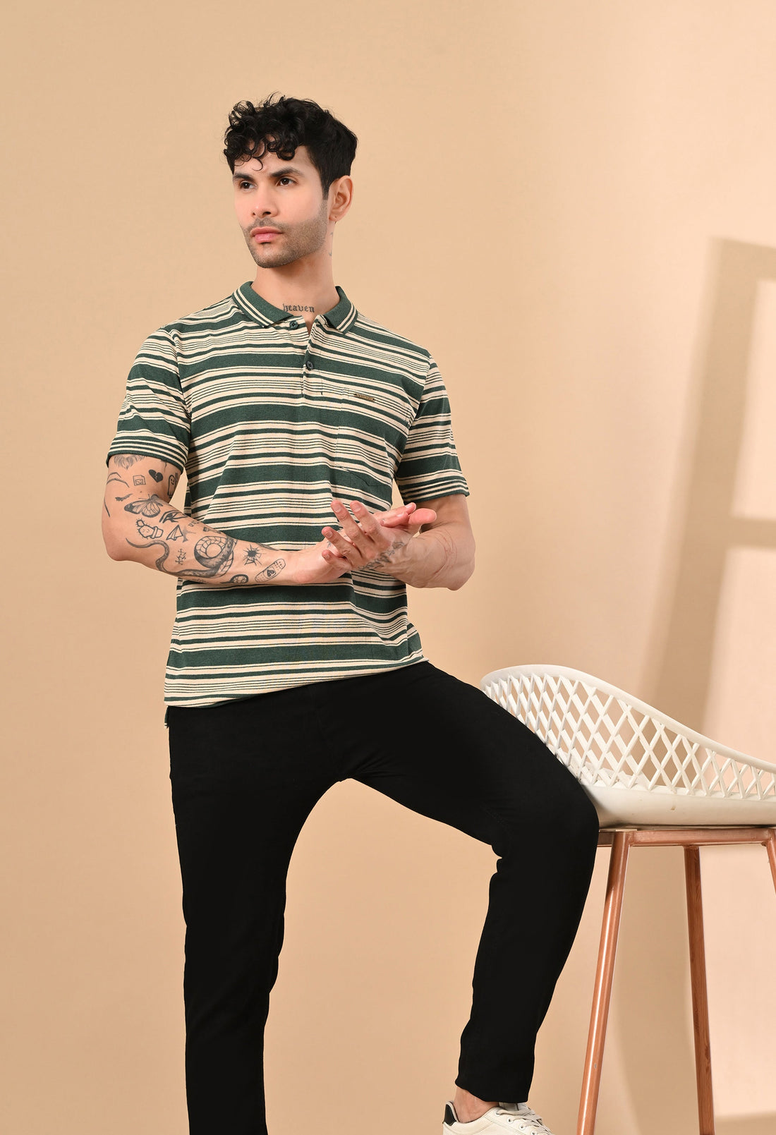 ENGINEERED STRIPER POLO TSHIRT WITH POCKET