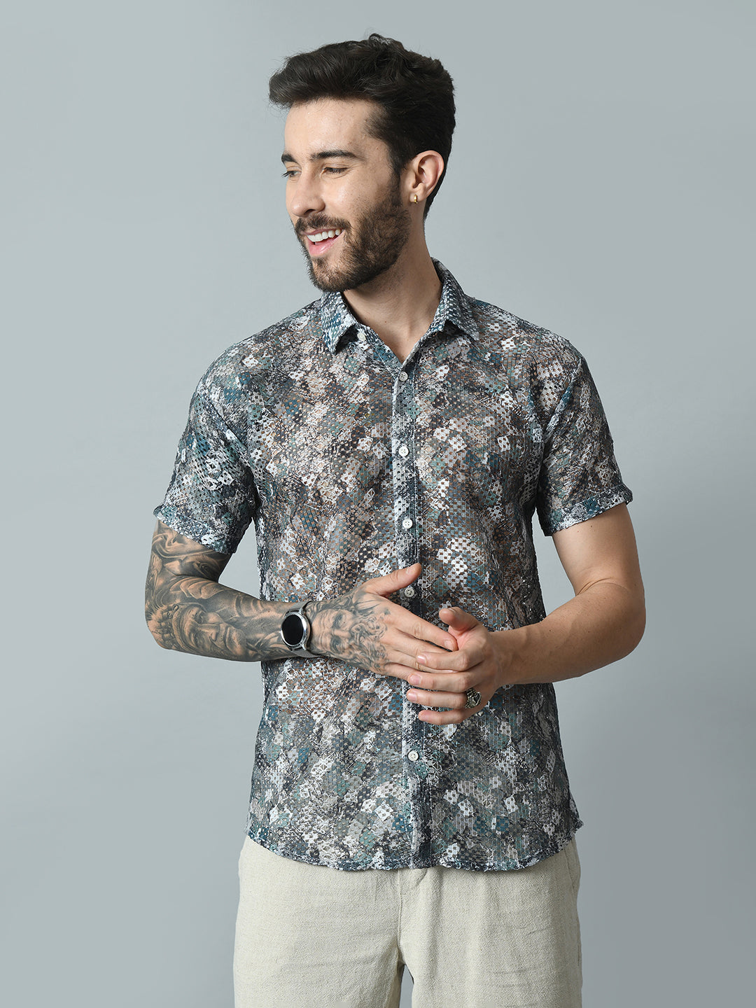 Men Slim Fit Opaque Printed Party Shirt