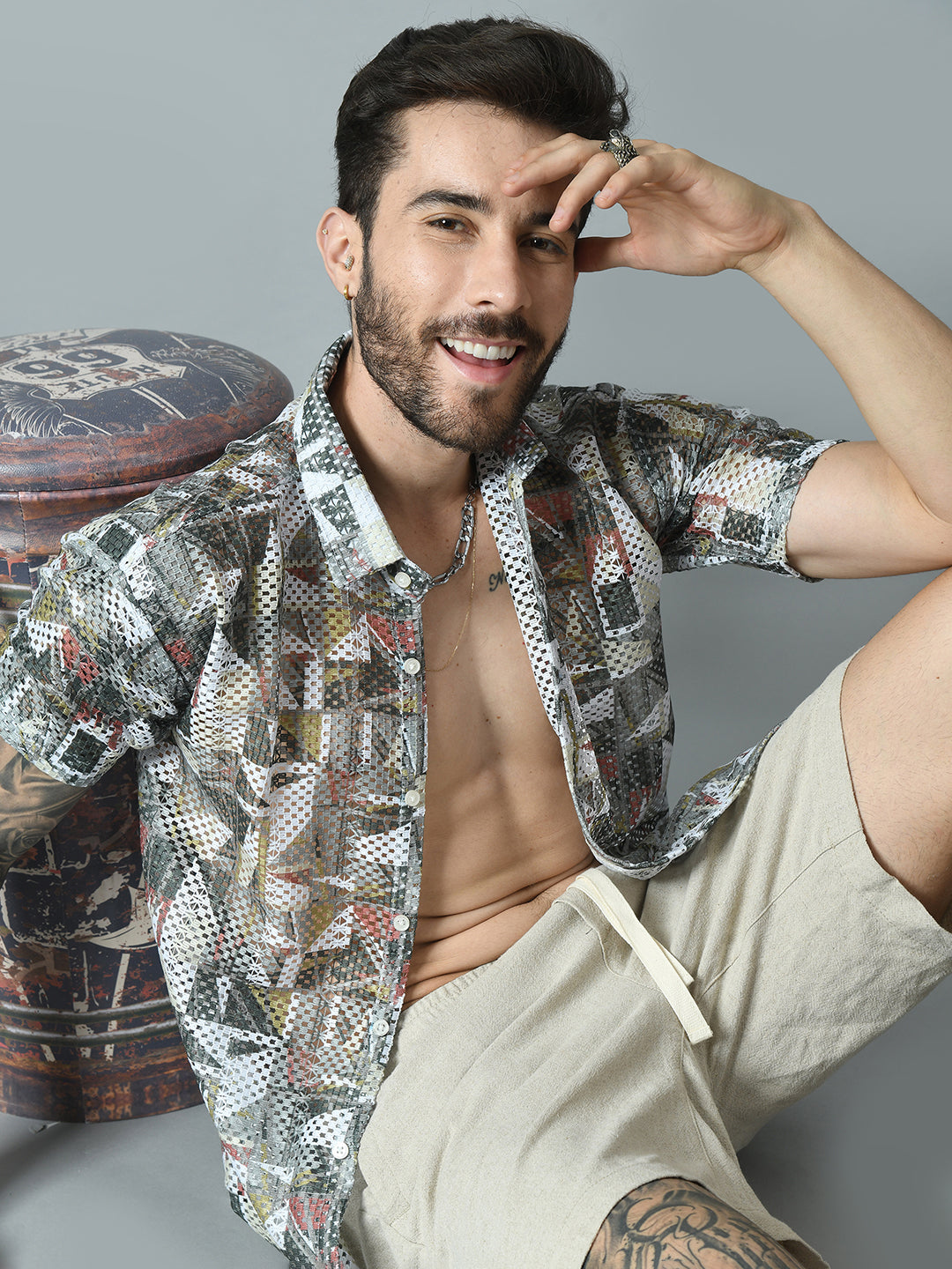Men Slim Fit Opaque Printed Party Shirt
