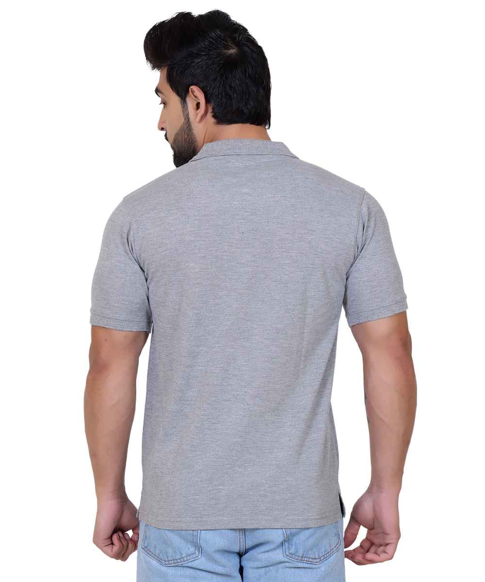 Men's Grey Half Sleeve Chest Logo Polo Neck T-Shirt