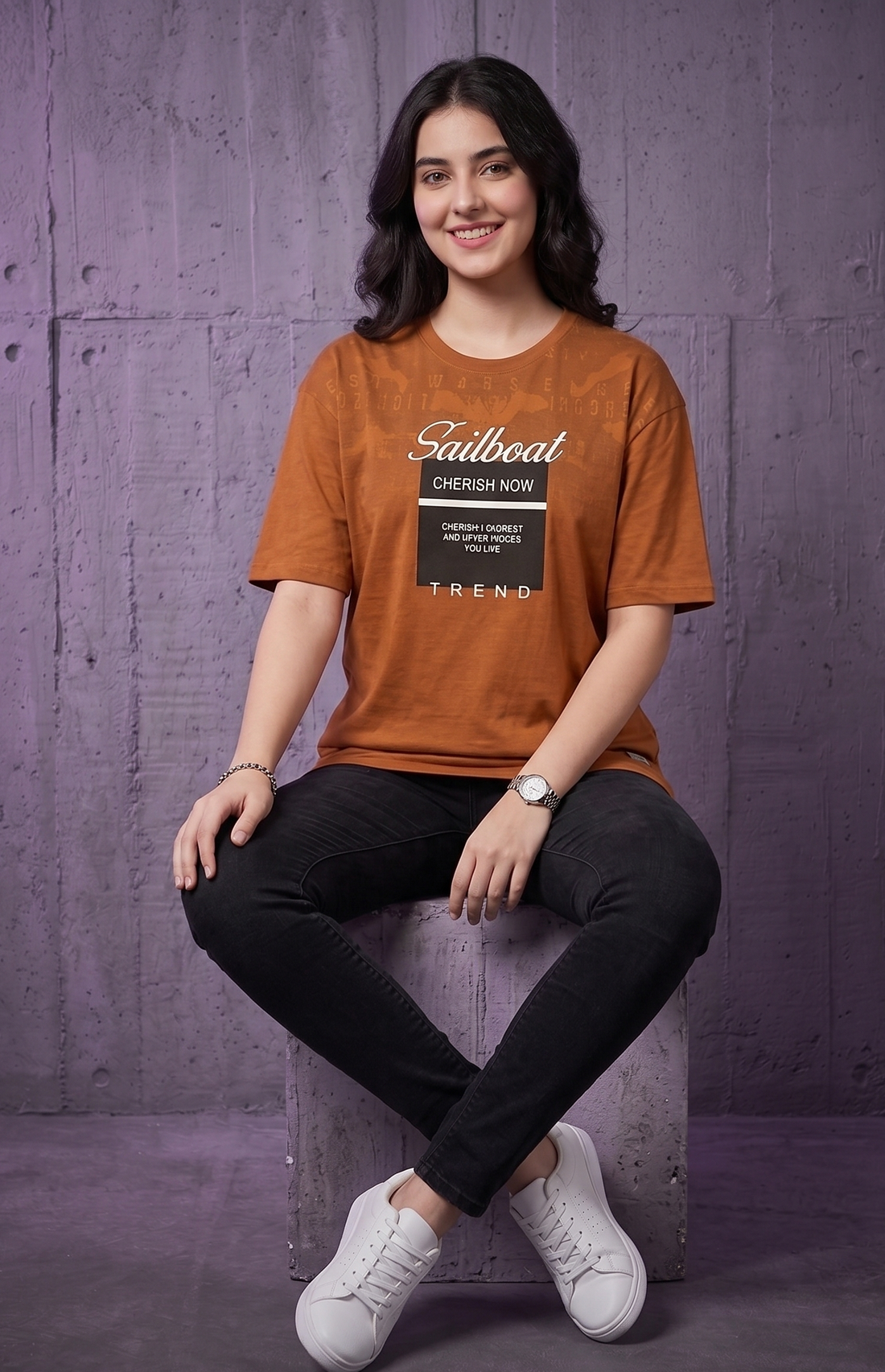 Women's Printed Relaxed Fit Cotton T-Shirt - Mustard