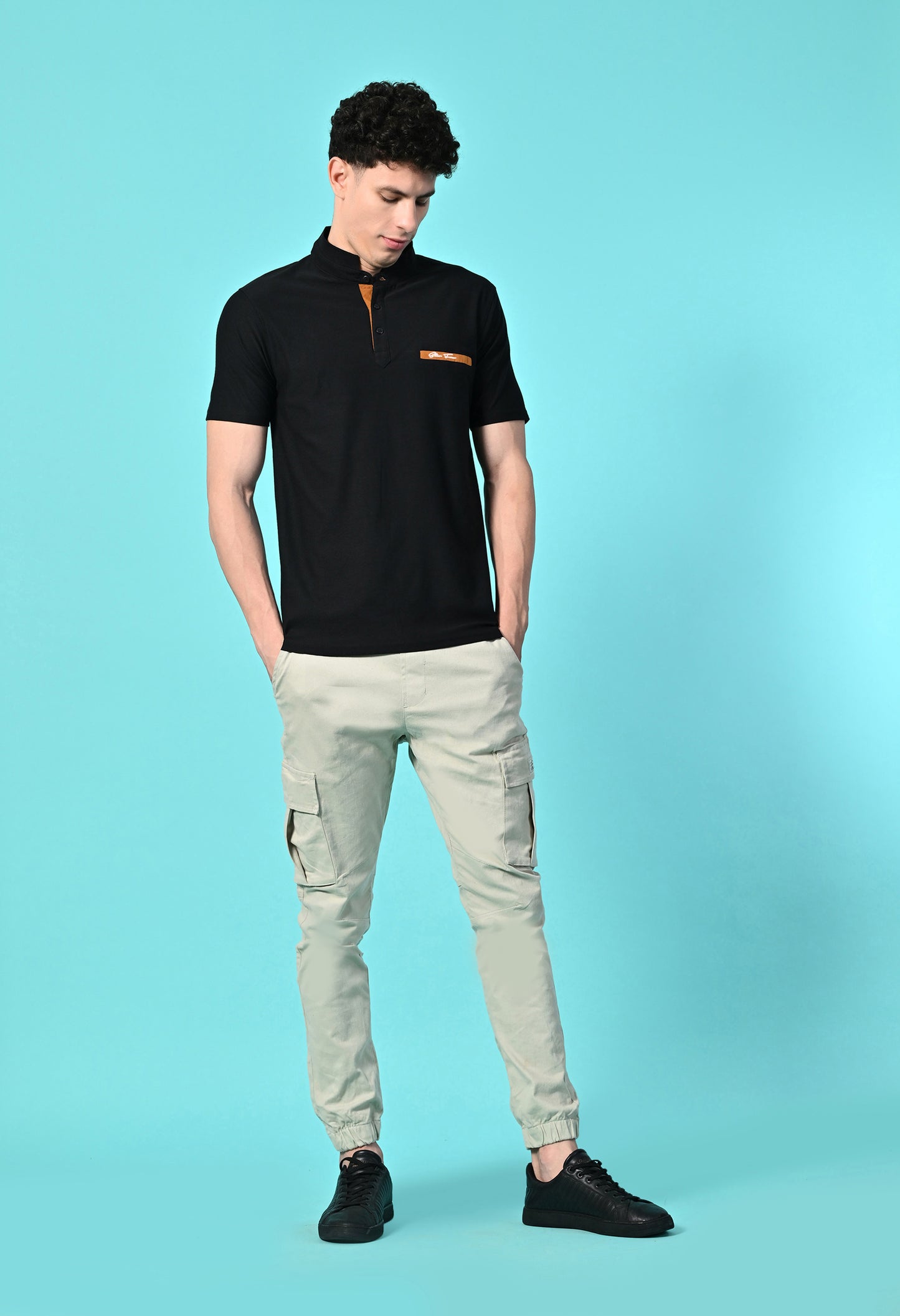 Men's Self Texture Stand Up Collar Polo