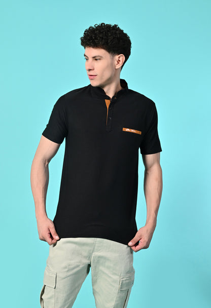 Men's Self Texture Stand Up Collar Polo