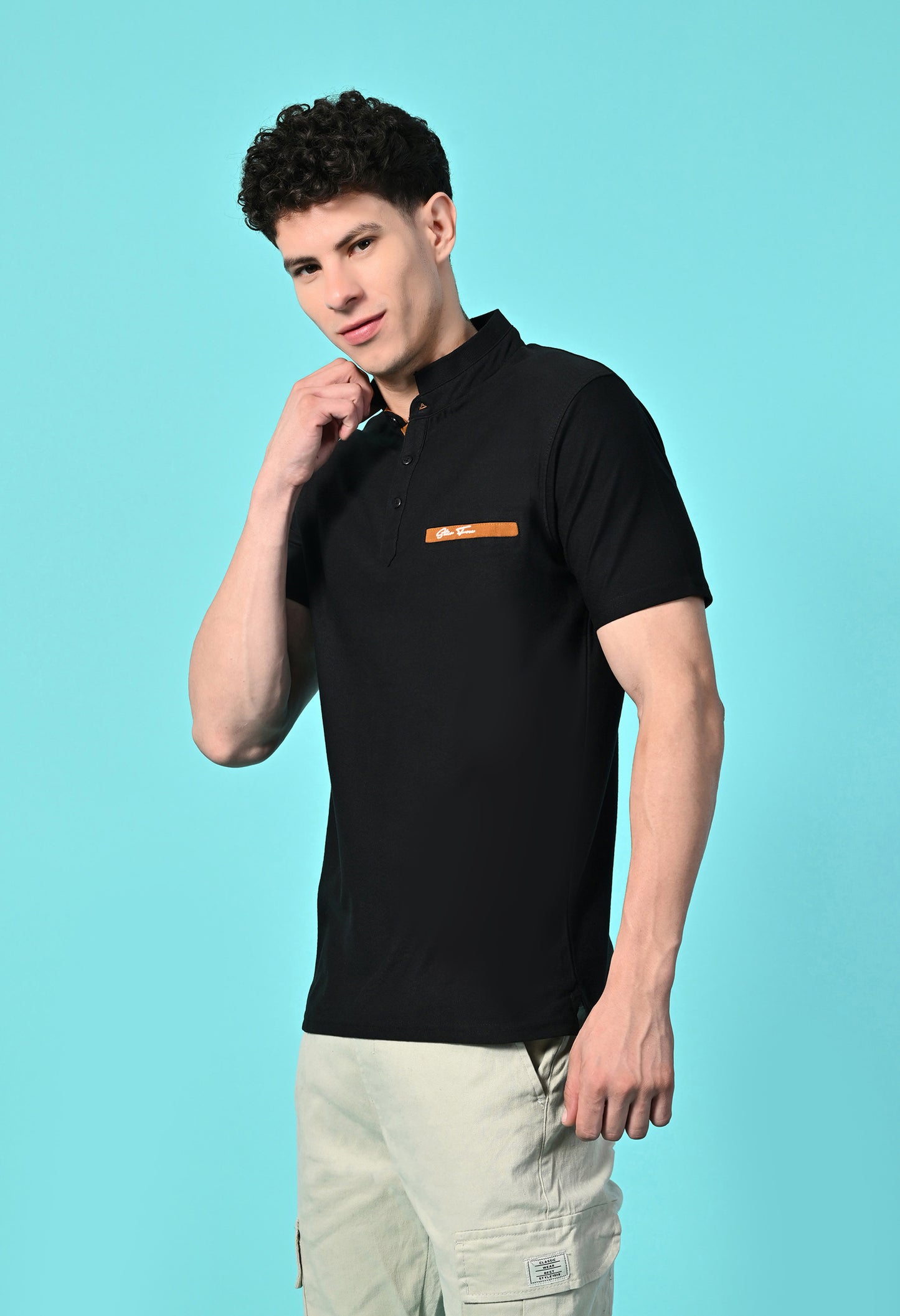 Men's Self Texture Stand Up Collar Polo