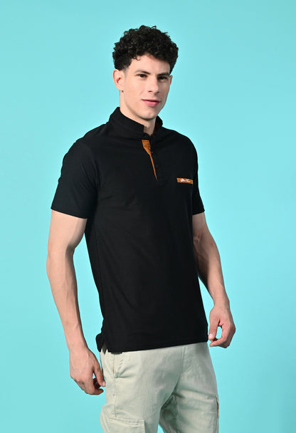 Men's Self Texture Stand Up Collar Polo